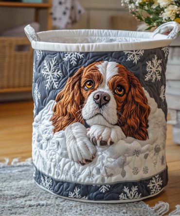 Snowy Day Gaze Quilted Laundry Hamper — Winter-Themed Quilted Fabric Basket, Collapsible & Durable For Cozy Home Storage