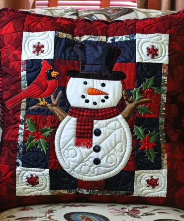Snowy Delight Quilted Throw Pillow Cover — Elegant Winter Holiday Pillowcase, Soft Decorative Accent For Sofa, Bed & Entryway