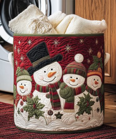 Snowy Family Cheer Quilted Laundry Hamper — Heavy-Duty Holiday Basket With Soft Lining, Foldable & Easy To Store