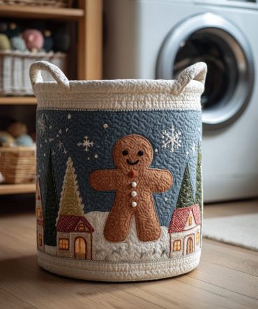 Festive Snowy Gingerbread Laundry Hamper - Large Holiday Fabric Laundry Basket With Handles, Foldable Kids Room Storage, Durable & Decorative