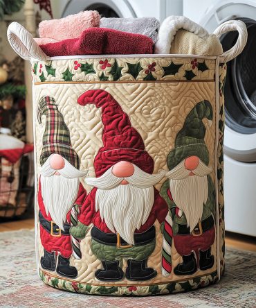 Winter Gnome Quilted Laundry Basket – Festive Foldable Fabric Hamper For Holiday Decor, Toy Storage & Everyday Laundry