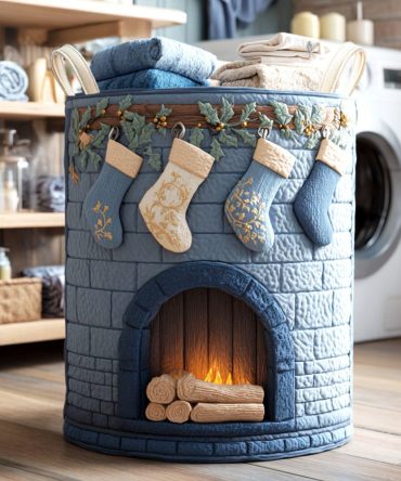 Snowy Hearth Quilted Laundry Hamper - Warm Holiday Washable Fabric Basket With Handles For Festive Home Storage