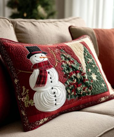 Snowy Joy Quilted Pillow Cover — Cozy Winter Snowflake Decorative Pillowcase, Soft Quilted Texture For Holiday & Everyday Decor