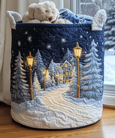 Snowy Path Quilted Laundry Hamper — Elegant Foldable Laundry Basket With Quilted Fabric, Large Capacity & Sturdy Handles For Home Organization