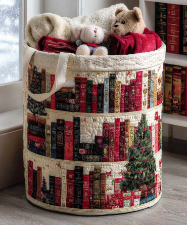 Snowy Reads Quilted Laundry Hamper — Cozy Winter-Themed Washable Laundry Basket, Foldable Large Organizer With Handles For Home & Cabin