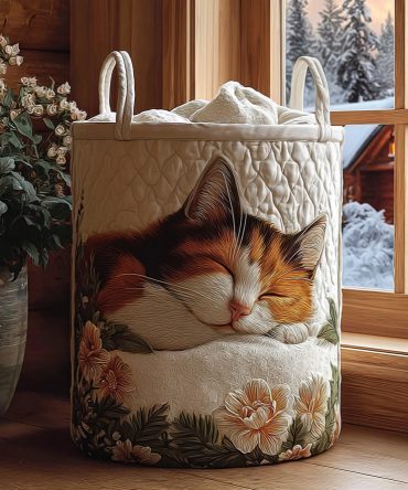 Snowy Rest Quilted Laundry Hamper – Cozy Winter Print Foldable Storage Basket For Holiday Décor, Bedroom & Laundry Organization