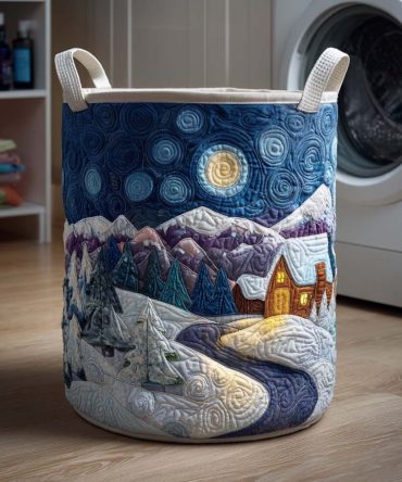 Snowy Ridge Quilted Laundry Hamper — Foldable Fabric Laundry Basket With Strong Handles For Home Storage