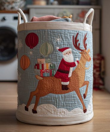 Snowy Santa Quilted Laundry Hamper — Classic Holiday Santa Foldable Basket, Large Capacity, Durable Handles & Easy-Care