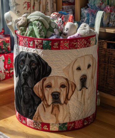 Snowy Snout Quilted Laundry Hamper — Winter Dog-Themed Foldable Laundry Basket, Festive Storage For Holiday & Everyday Use