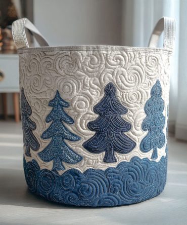 Snowy Whispers Quilted Laundry Hamper — Subtle Snow Motif, Soft Padded Fabric Bin With Handles, Foldable For Seasonal & Everyday Use