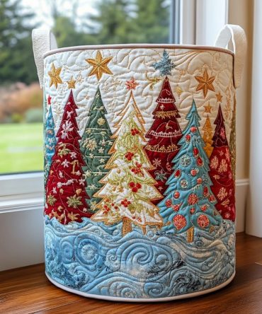 Snowy Woods Quilted Laundry Hamper – Large Foldable Basket With Reinforced Handles, Winter-Inspired Design For Stylish Storage