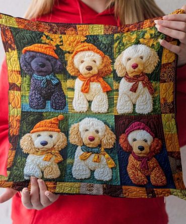 Snuggle Poodle Quilted Pillowcase - Adorable Poodle Pattern, Plush Quilted Cover For Dog Lovers, Kids' Bedrooms & Gifts