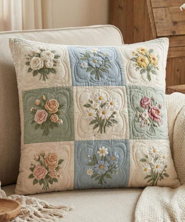 Soft Garden Quilted Decorative Pillow Cover: Cotton-Blend Throw Pillowcase For Bed & Sofa, Reversible, Machine Washable, Gift