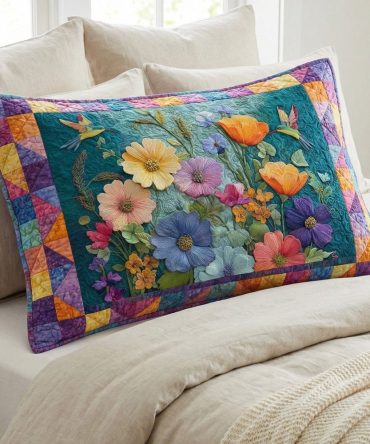 Soft Petal Quilted Pillowcase — Luxe Floral Cotton Blend Shams For Bedroom, Hypoallergenic, Machine Washable