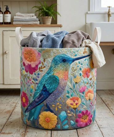 Soft Meadow Quilted Laundry Hamper - Pastel Meadow Foldable Basket With Soft Quilting, Reinforced Handles & Multi-Purpose Storage Use