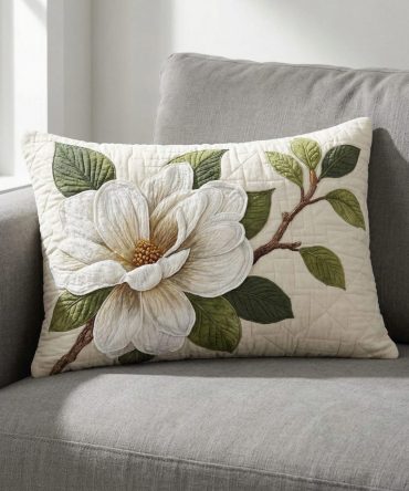 Soft Petals Quilted Pillowcase – Gentle Floral Decorative Pillow Cover, Plush Cotton Finish, Perfect For Bedroom & Nursery