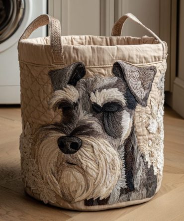 Soft Schnauzer Portrait Quilted Hamper – Pet-Lover Collapsible Laundry Basket, Washable Fabric Organizer For Clothes & Toys