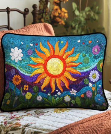 Solar Reverie Quilted Pillowcase — Warm Sunburst Design, Textured Cotton-Blend Sham For Bright Boho & Eclectic Bedroom Styling