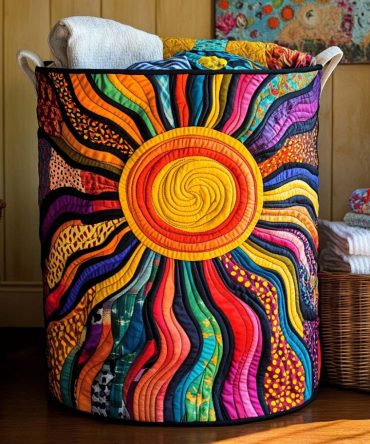 Solar Burst Quilted Laundry Hamper — Bright Sunflower Pattern Foldable Laundry Basket, Durable Washable Fabric Storage For Home & Dorm