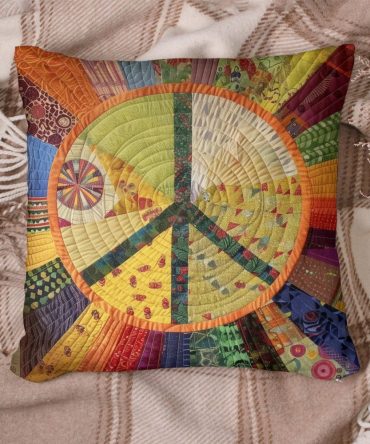 Solar Peace Quilted Pillow Cover — Radiant Sun & Peace Emblem, Vibrant Boho Throw Pillowcase, Cotton-Blend For Home, Meditation & Yoga