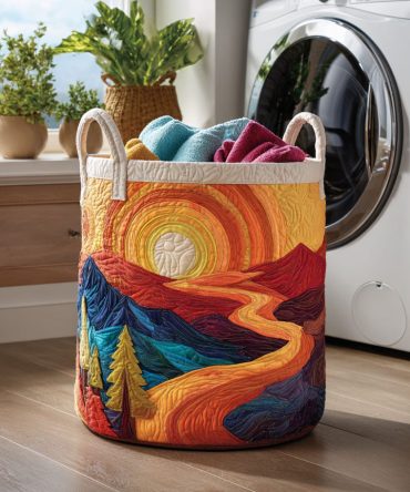 Solar Rush Quilted Laundry Hamper — Vibrant Sunburst Quilted Design, Collapsible Durable Laundry Basket For Bold Contemporary Decor