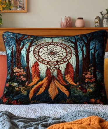 Soul Catcher Quilted Decorative Pillow Cover - Bohemian Spiritual Motif Sham, Cozy Quilted Accent For Meditation Room Or Bed, Easy Care