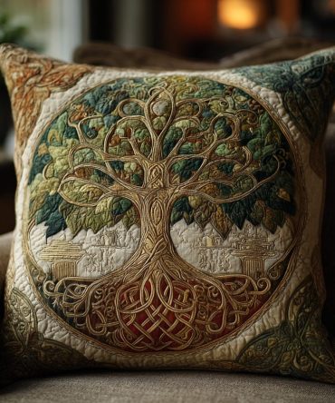 Soulwood Bloom Quilted Pillow Cover — Artistic Floral-Tree Throw Pillow Case For Boho, Rustic & Eclectic Home Accents