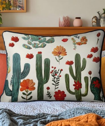 Southwest Bloom Quilted Throw Pillow Cover — Colorful Desert-Inspired Decorative Pillowcase For Boho & Rustic Interiors