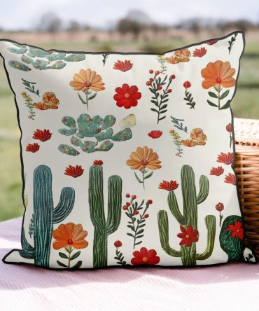 Southwest Floral Quilted Throw Pillow Cover — Boho Southwestern Accent Cushion Cover, Soft Textured Home Decor For Living Room