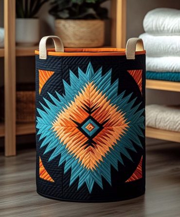 Southwest Diamond Quilted Laundry Hamper — Boho Tribal Print Fabric Basket, Foldable, Spacious Home Organizer For Rustic Décor