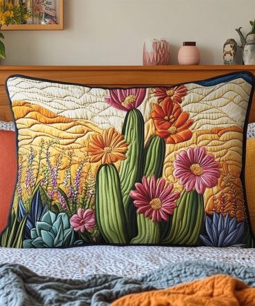 Southwest Sunset Quilted Pillow Cover - Boho Southwestern Bedding Accent, Soft Cotton Throw Pillowcase For Bed & Sofa