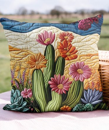 Southwest Sunset Bliss Quilted Pillow Cover — Warm Southwestern Quilted Decorative Pillowcase For Cozy Living & Bedroom Styling