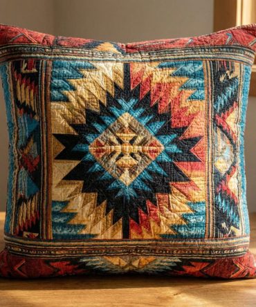 Southwestern Starburst Quilted Pillow Cover — Boho Desert-Inspired Throw Pillowcase, Geometric Starburst Accent For Modern Rustic Homes