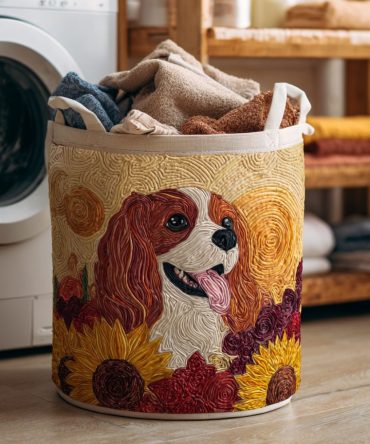 Spaniel Sunbeam Quilted Laundry Hamper — Cheerful Sunbeam Spaniel Design, Foldable Fabric Basket With Reinforced Handles & Liner