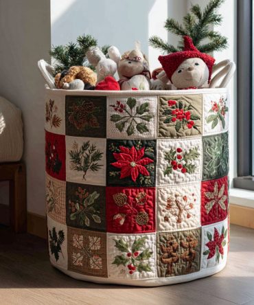 Spark Of Noel Quilted Laundry Hamper — Festive Sparkle Design, Durable Fabric Basket With Handles, Collapsible Seasonal Storage