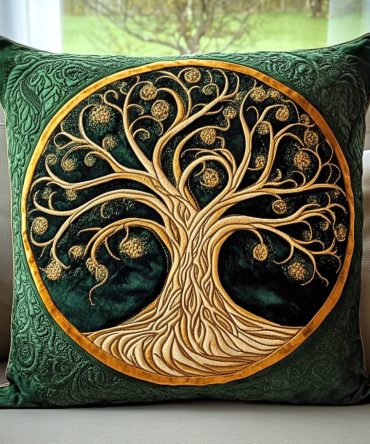 Spirit Of The Forest Quilted Pillow Cover — Enchanted Woodland Illustration, Soft Quilting, Decorative Cushion For Cozy Interiors