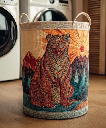 Spirit Paw Quilted Laundry Hamper — Boho Paw Print Foldable Fabric Basket, Large Capacity With Reinforced Handles