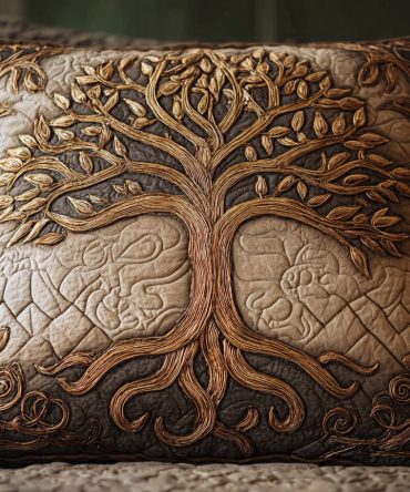 Spirit Roots Quilted Decorative Pillow Cover — Mystic Tree & Root Design Throw Pillow Case For Sacred, Calm Living Spaces
