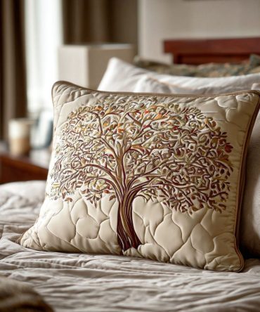 Spirit Tree Quilted Decorative Pillow Cover: Cotton-Blend Throw Pillowcase For Bed & Sofa, Reversible, Machine Washable, Gift
