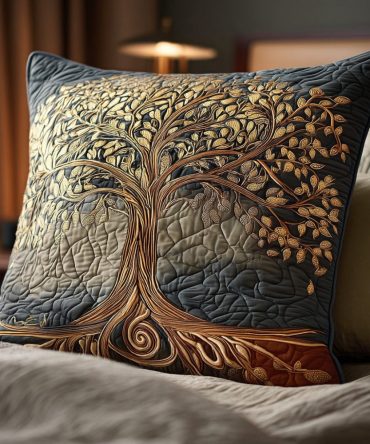 Spirit Tree Quilted Pillowcase — Boho Nature-Inspired Throw Pillow Cover, Textured Tree Design For Living Room & Bedroom Accents