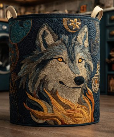 Spirit Wolf Quilted Fabric Laundry Hamper - Bold Tribal Wolf Print Foldable Storage Basket With Carry Handles For Home & Dorm