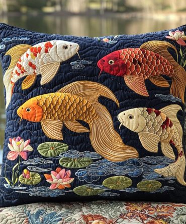 Spirit Of Koi Quilted Pillow Cover — Elegant Koi Fish Design, Soft Quilted Decorative Case To Elevate Bedroom & Living Room Style