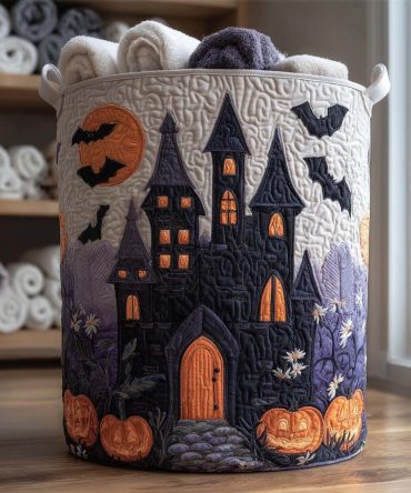Spooky Glow Quilted Halloween Hamper — Glow-Themed Collapsible Laundry & Decor Basket With Fun Nighttime Motifs For Party Or Seasonal Use