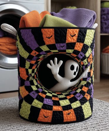 Spooky Vibes Quilted Laundry Basket – Trendy Halloween Motif Fabric Hamper, Collapsible Lightweight Laundry Storage For Home & Dorm