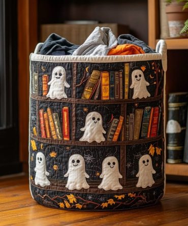 Spooky Woods Quilted Halloween Laundry Hamper — Forest Ghost Print Foldable Storage Basket For Fall Decor, Toys & Linens; Durable & Collapsible
