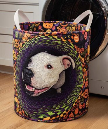 Spiral Pitbull Face Quilted Laundry Hamper - Bold Canine Print Collapsible Fabric Basket, Sturdy Laundry Organizer For Dog Lovers & Modern Décor