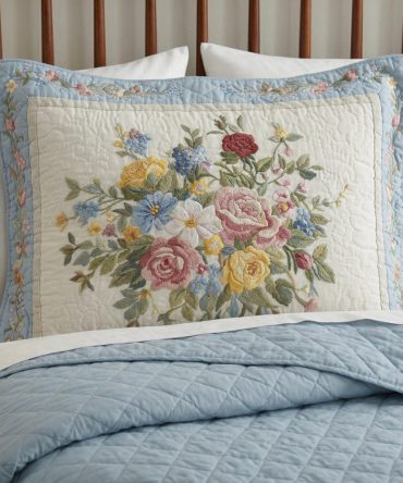 Spring Blossom Quilted Decorative Pillow Cover – Fresh Floral Pillowcase For Bed & Sofa, Soft Cotton, Easy-Care Accent