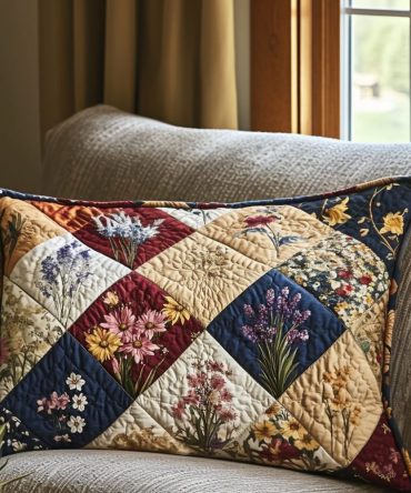 Fresh Spring Patchwork Quilted Pillow Cover — Spring Flowers Decorative Throw Pillowcase, Floral Cotton-Blend Accent For Bright, Airy Rooms
