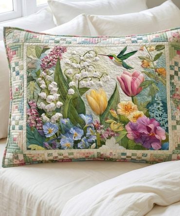 Spring Bloom Quilted Pillow Cover – Bright Floral Decorative Pillowcase For Bed, Couch & Patio, Soft Cotton, Easy Care
