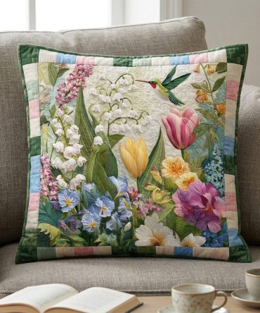 Spring Garden Bloom Quilted Pillow Cover — Fresh Floral Throw Pillowcase With Textured Quilting, Lightweight Accent For Indoor Living Spaces